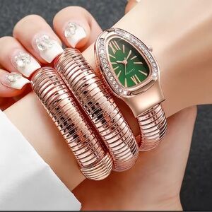 Serpenti Rose Gold Green Wrap Timepiece Watch